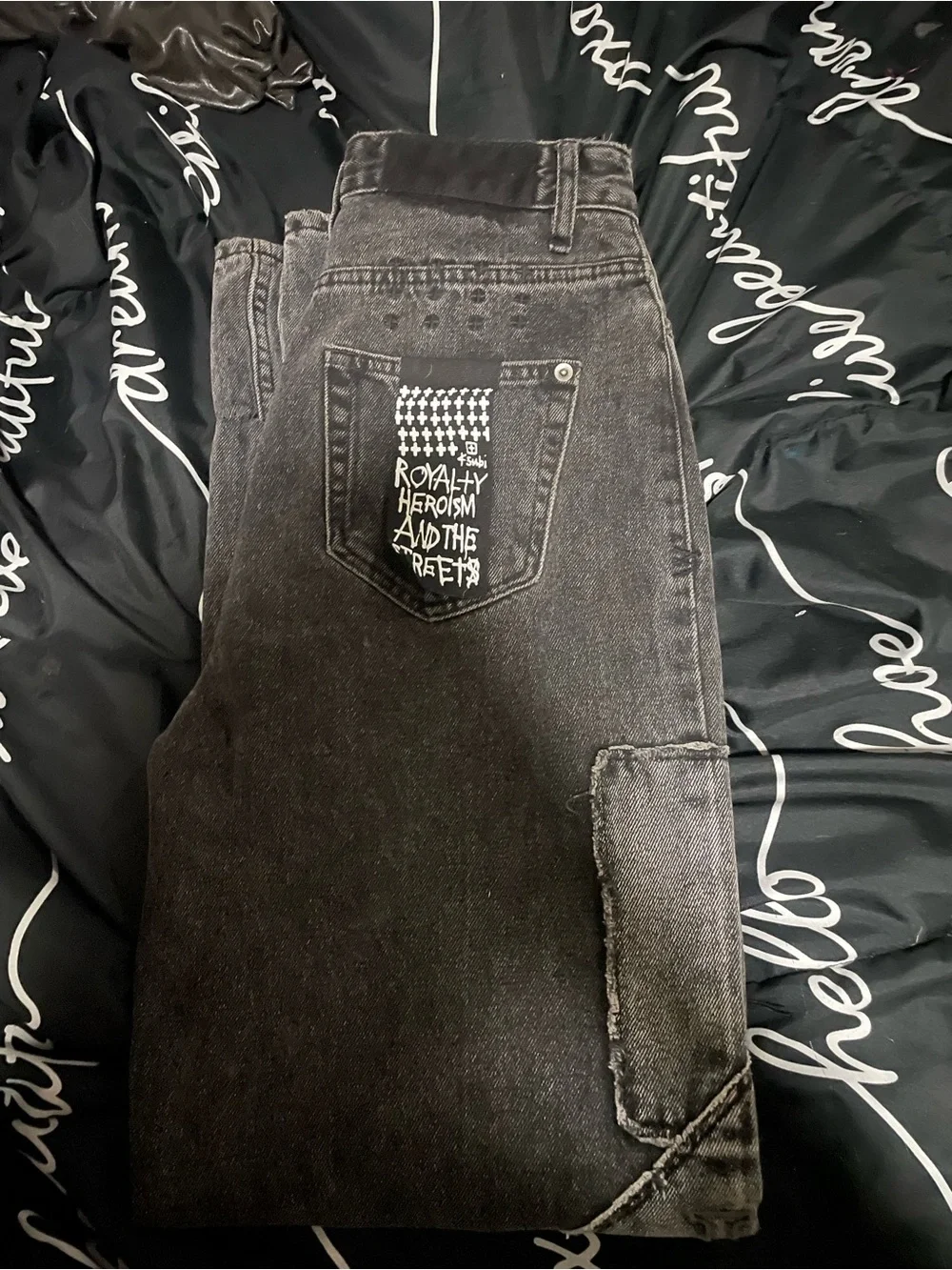 Ksubi Black Straight Men’s Jeans with Graphic Back Pocket